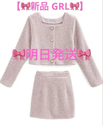 [내일 발송] 새상품 GRL 라메 샤기 자켓 x 미니 스커트 셋업