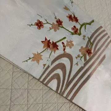 기모노 오비 아이보리 단풍 쇼와 레트로