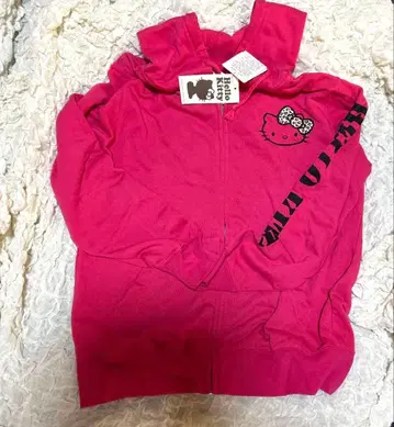 헬로키티 후드티 핑크 표범 무늬 리본 M 사이즈