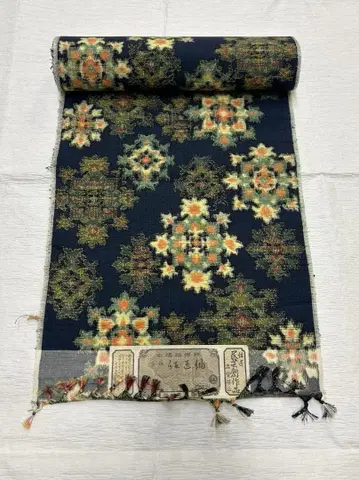 옷감  꽃무늬 순수 실크 네이비 색상 리메이크 소재