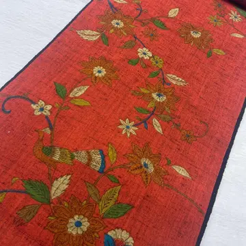 6659 민예 옷감 울 빨간색 계열 꽃 공작