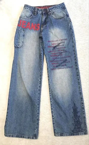 Y2K 와이드 90s QZYZ JEANS 프린트 타워 동양인 스트릿 B계