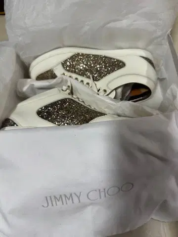 JIMMY CHOO 화이트 글리터 스니커즈