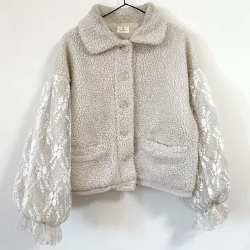 메리제니 보아 점퍼 레이스 볼륨 슬리브 베이지