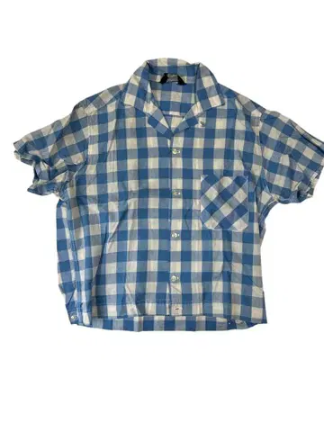 아메카지 체크 셔츠 화이트 블루