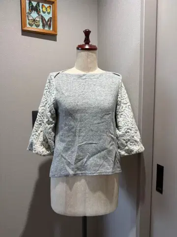 캐주얼 오부 소매 상의 그레이