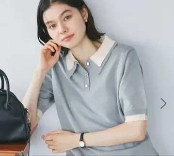 로페피크닉 바이컬러 레이어드 스타일 니트 폴로 스카이블루