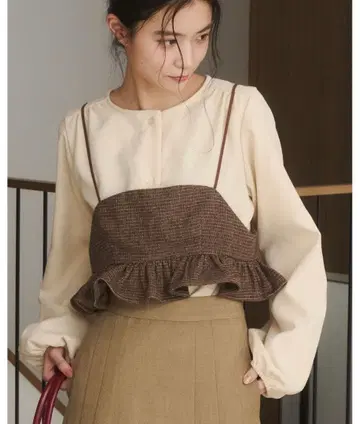 moi tytto moitytto 프릴 뷔스티에 체크 페플럼 스커트