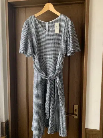 쿠미쿄쿠 깅엄 체크 허리 리본 드레스