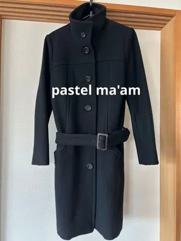 레트로 pastel ma'am 블랙 울 롱 코트 벨트 포함