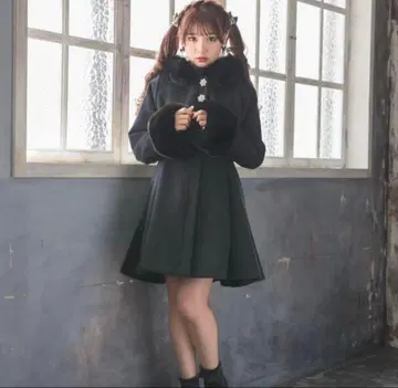 ROJITA 백리본 후디 코트 블랙