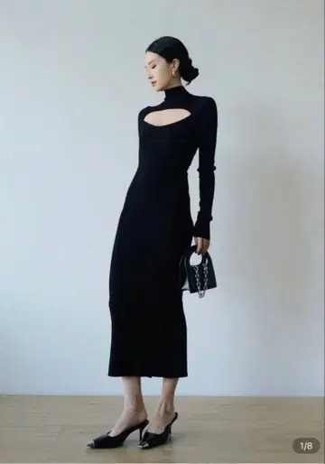 블랙 컷 아웃 니트 원피스