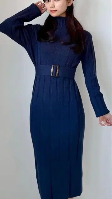 리젝시 와이드 리브 니트 원피스 네이비 M