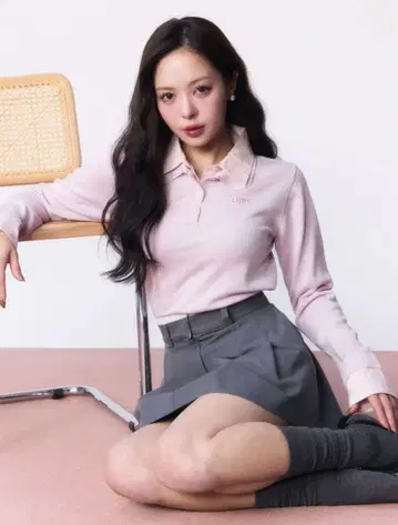 eimy 더블 칼라 디자인 니트 핑크