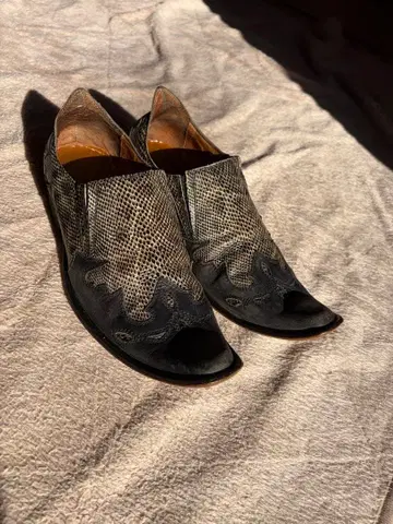 웨스턴 부츠 블랙과 금 스네이크 패턴