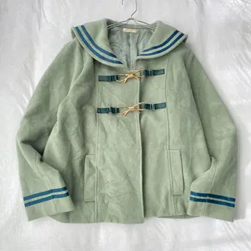 [ 엑시즈팜 ] 리본 비트 세일러 코트 숏 기장 걸리시 M