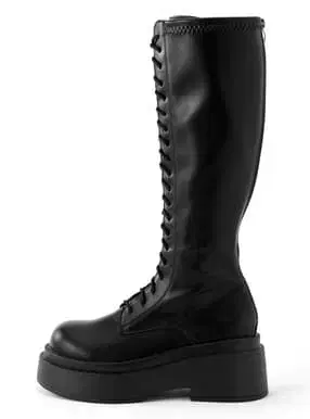 레이스업 가죽 롱 부츠