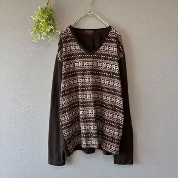 라름 [XL] 고급 쿨 남성용 코튼 혼방 노르딕 무늬 V넥 니트