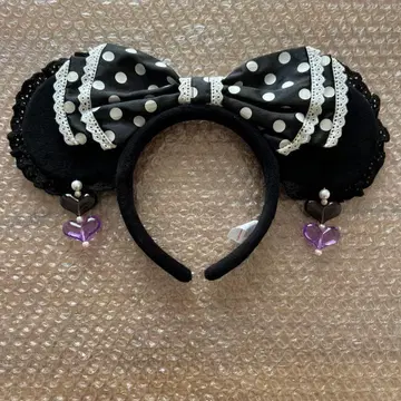 디즈니 머리띠 귀찌 블랙 도트 리본