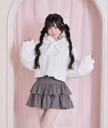 허니시나몬 리본 퀼팅 숏 패딩 자켓