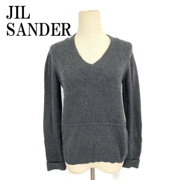LA8787 질 샌더 긴팔 니트 그레이 캐시미어 100% V넥 36