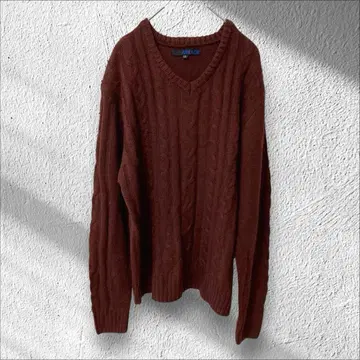 [아케이드] ARCADE V넥 케이블 짜임 스웨터 긴팔 니트 홍차 LL