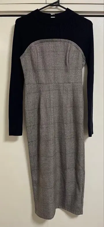 리젝시 니트 레이어드 체크 원피스