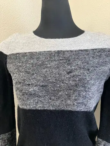 키요코 타카세 그레이 블랙 보더 니트 스웨터 긴팔 S 캐시미어 울