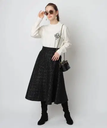 arpege story 라메 트위드 미디 스커트