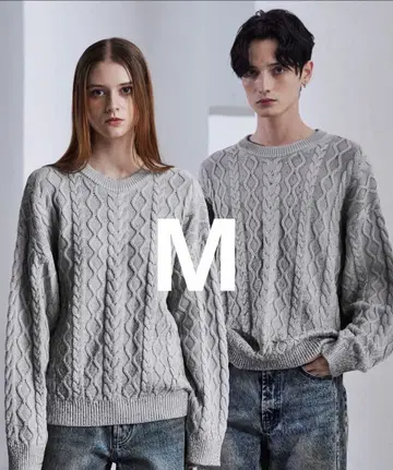 [ CLEL ] 박 프린트 케이블 크루넥 니트