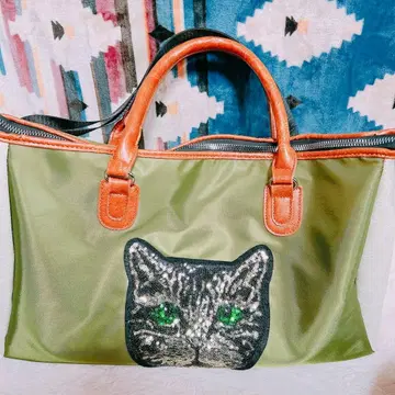 [ 새상품급 ] 고양이 자수 올리브 그린 보스턴 백