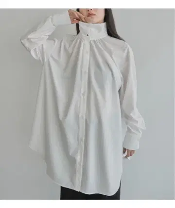 [ Abor ] 하이넥 셔링 오버 셔츠