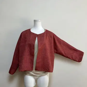 기모노 리메이크 (노카라 자켓)  순수 실크 다크 레드 안감 부착