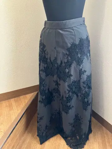 가을/겨울 스커트 그레이 블랙 레이스 장식 롱 스커트 M~L