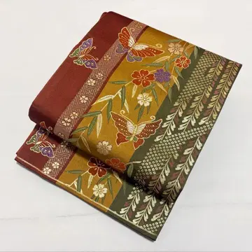 A 나비에 패랭이꽃 무늬 금실 화학 섬유 육통 후쿠로 오비 포멀 O26