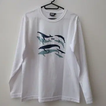 HH 돌고래 프린트 긴팔 티셔츠 화이트