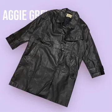 AGGIE GREY'S 블랙 롱 코트 가죽 소가죽 S-1219