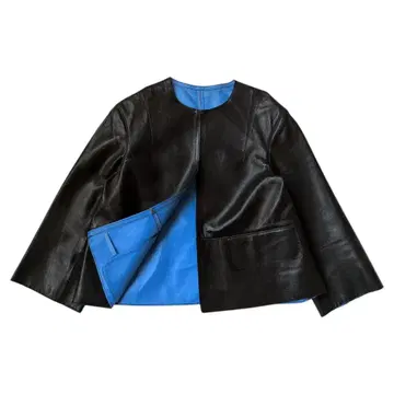 투모로우랜드 램 가죽 노카라 자켓 바이컬러 36 S