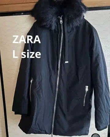 ZARA BASIC 다운 자켓 풀 집업 후드 부착 블랙