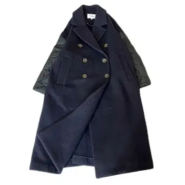 새상품급 엔폴드 롱 코트 더블 소매 퀼팅 네이비 36 넉넉한