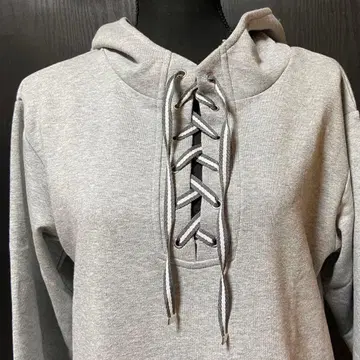 [엠즈스타일] 후드 부착 레이스업 롱 원피스 그레이 사이즈 S