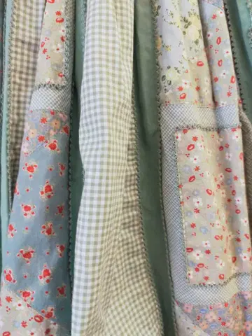 코튼 원단 작은 꽃 패치워크 민트 계열 꽃무늬 체크