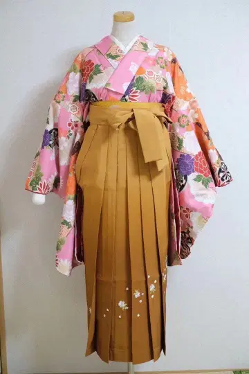 인기 졸업식 하카마용 니샤쿠소데 기모노 단품 세련된 핑크 바탕