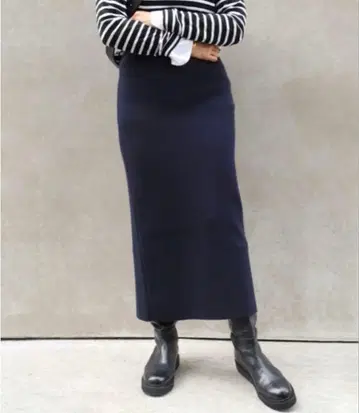 CINOH 울 롱 스커트 38 네이비