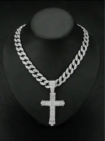 빅 사이즈 HIPHOP 크로스 목걸이 실버 블링블링 b-boy