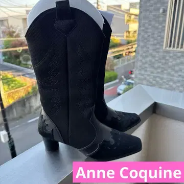 앙코키누 웨스턴 부츠 블랙 스웨이드 자수