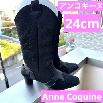 앙코키누 웨스턴 부츠 블랙 스웨이드 자수