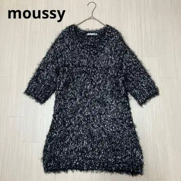 moussy 마우지 프린지 샤기 니트 7부 소매 튜닉