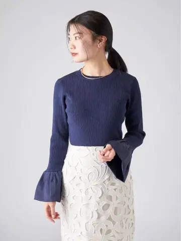 [ 새상품급 ] 셀포드 벨 슬리브 니트 풀오버 리브 니트 네이비