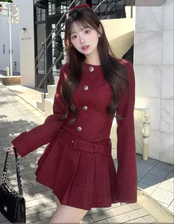 미사용 새상품 박스 플리츠 트위드 미니 원피스 다리치 Darich